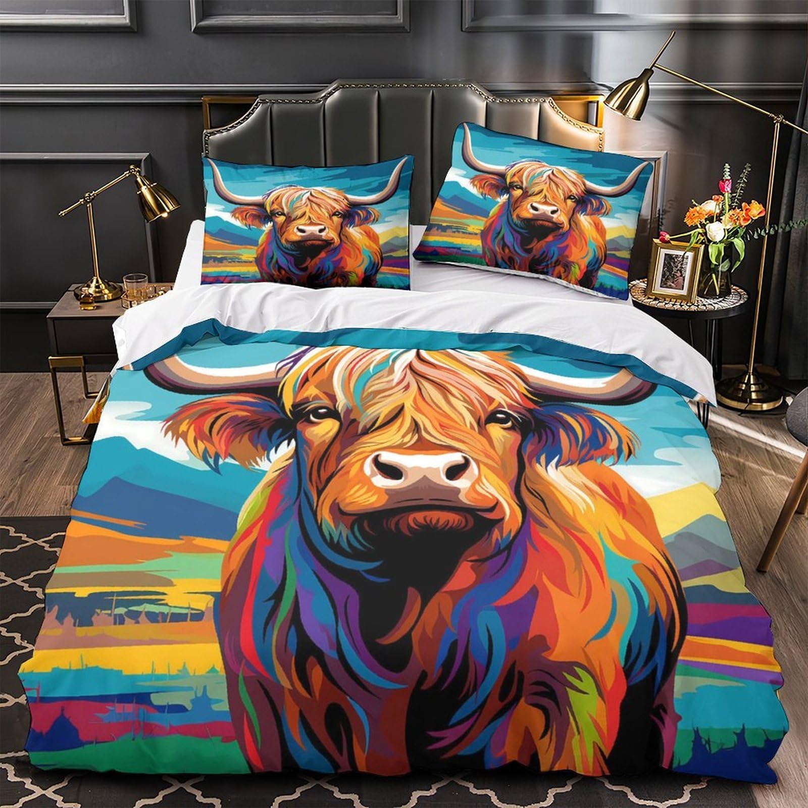 Housse de couette 220x240cm microfibre hypoallergénique respirante motif cœur King