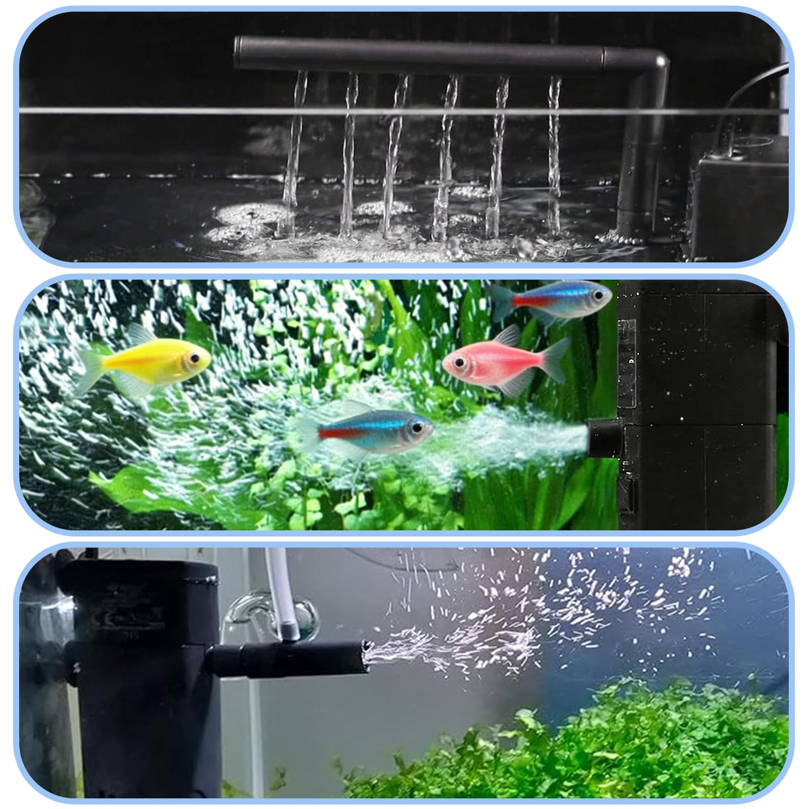 Filtre Intérieur pour Aquarium de 20L à 40L, Pompes et Filtres Professionnels pour Aquariums d’Eau Douce et d’Eau Salée, 3 en 1 avec Système de Double Filtration, Installation Facile et Silencieuse