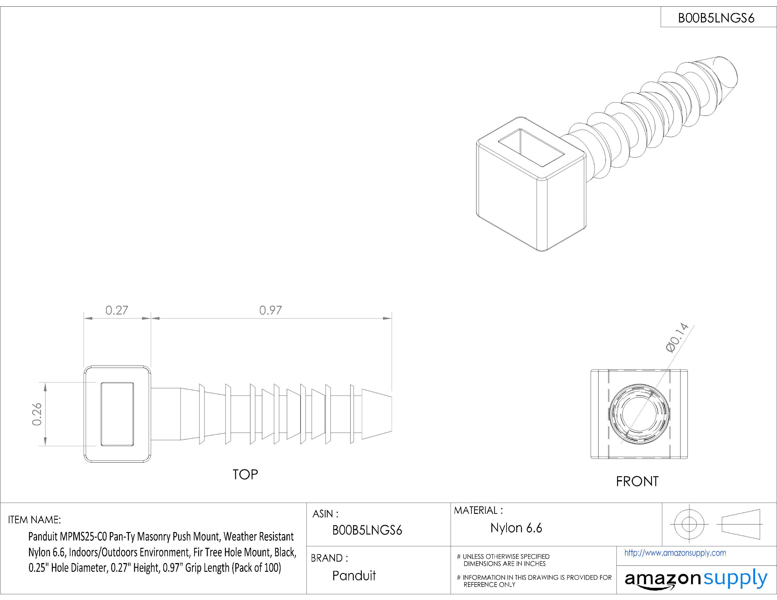 Amazon.co.jp: パンドウイット コンクリート用押し込み型固定具 MPMS25