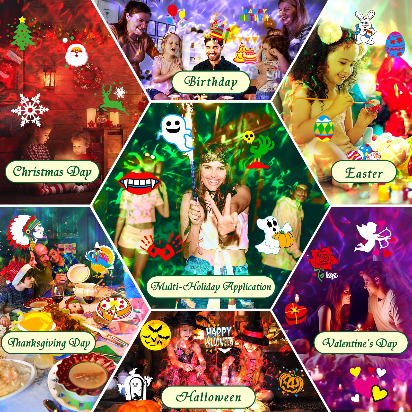 Projektor Weihnachten Aussen, 80Muster 10Farben Wasserwellen Projektor Weihnachten Wasserdichte, Weihnachts Projektor Außen mit Fernbedienung&Timer für Weihnachten Halloween Weihnachtsdeko