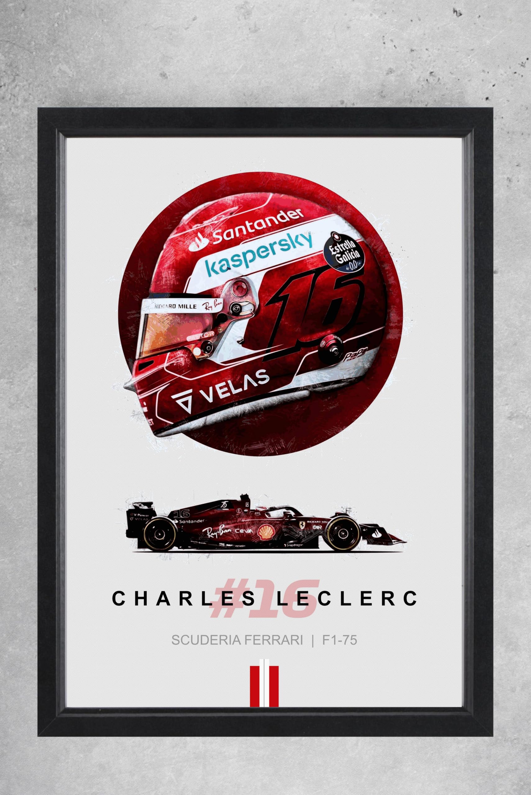 Formula 1 Charles Leclerc Scuderia Ferrari F1-75 Wall Art Picture Print, Racing Driver Helmet Design, A4 frame 31 x 23 cm