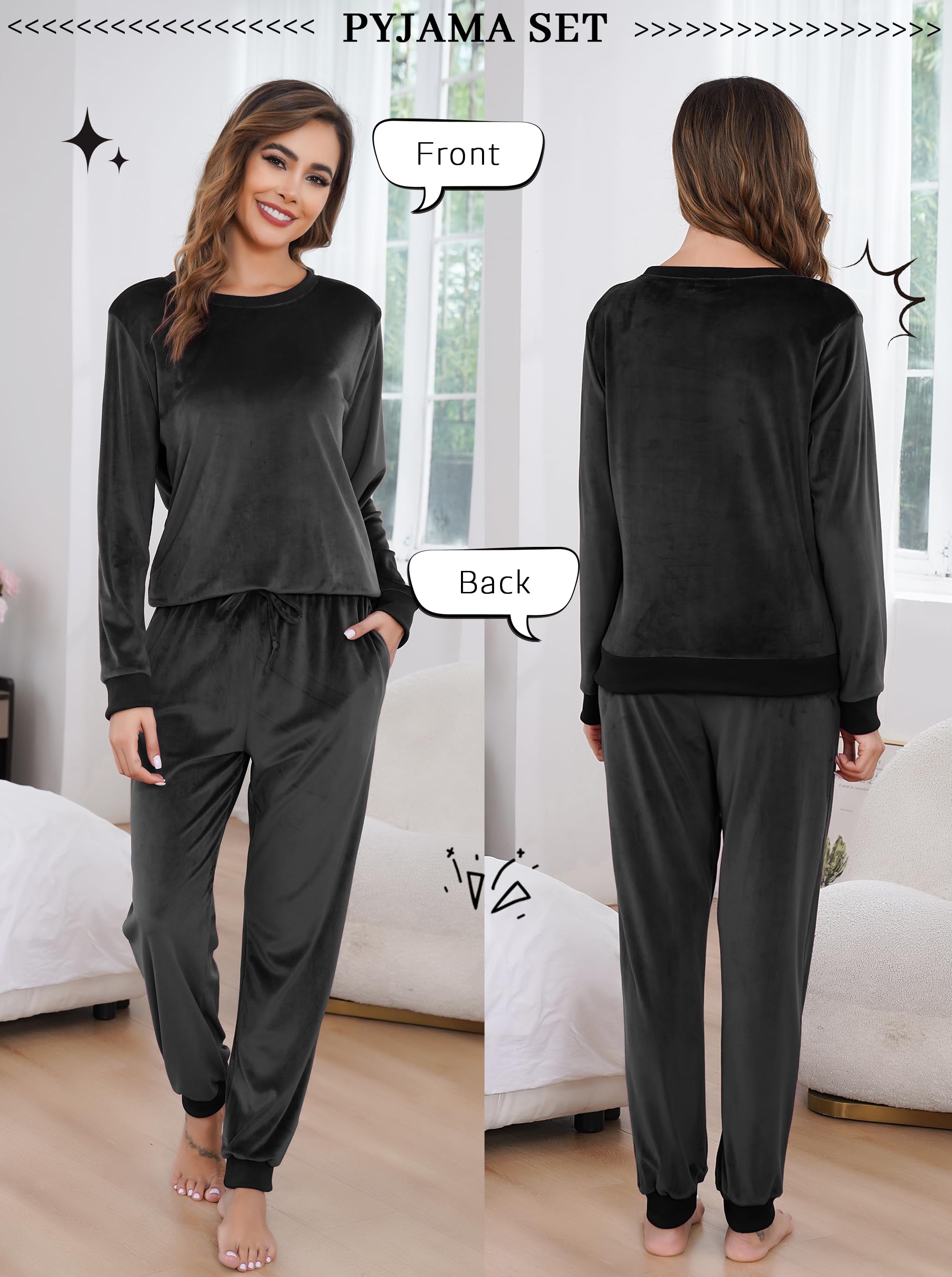 Wikoan Pigiama Donna Invernale Morbido Pile Set Pigiami Due Pezzi Set di Pigiami Loungewear Sleepwear con Tasche,S-XXL