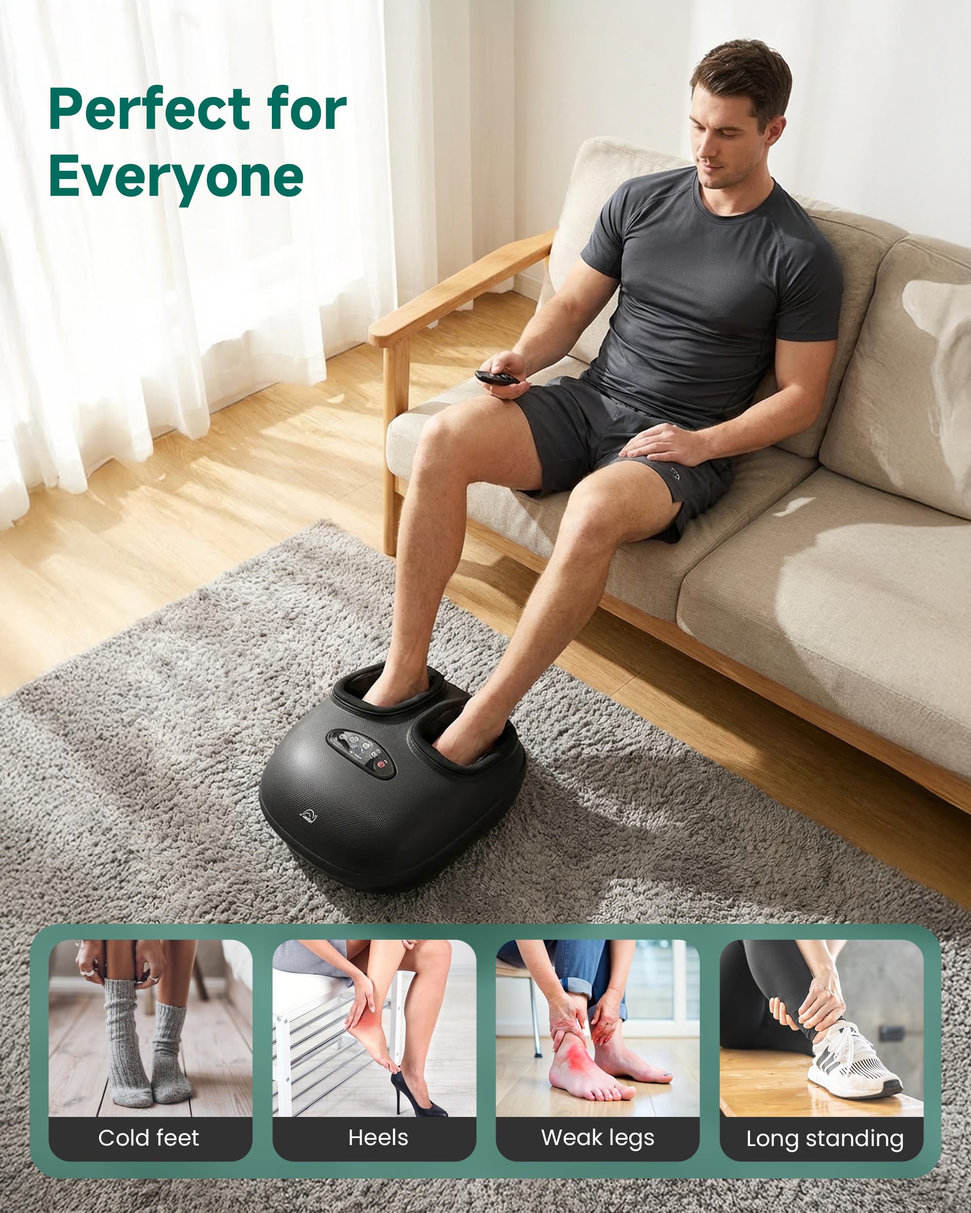 Masajeador de pies Snailax Shiatsu con calor, masajeador de pies con amasamiento profundo y mando a distancia, compresión, vibración, regalo para hombres y mujeres