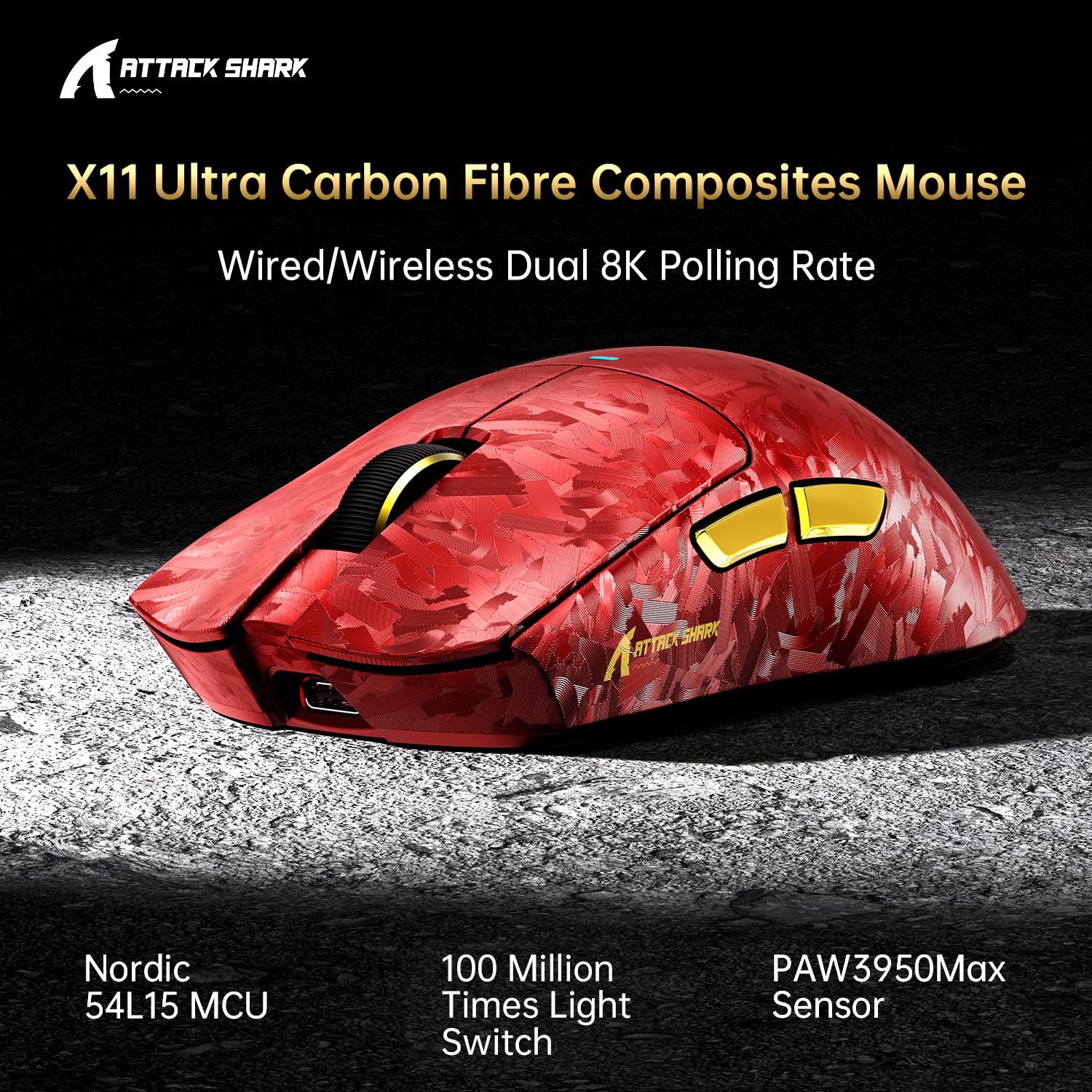 Amazon.com: ATTACK SHARK X11 Ultra 8K Carbon Fiber Wireless Gaming