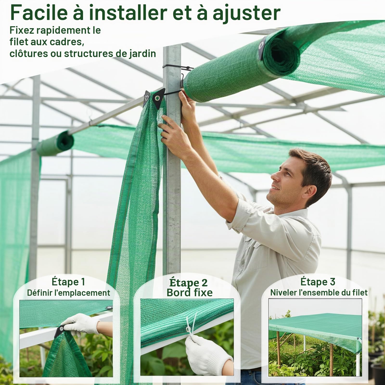 BeGrit Filet Protection Solaire 50% à Abat-Jour en Maille résistante pour Bloquer Les Rayons UV Vert pour Plantes de Jardin des Fleurs Serre Grange ou Chenil Toit Couvre 1,8m x 3m | Filet d'ombrage pour serre avec œillets - Filet de protection solaire pou