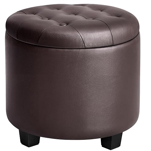 Round Ottoman, Ottoman with Storage, 17.7 x 17.7 x 17.5