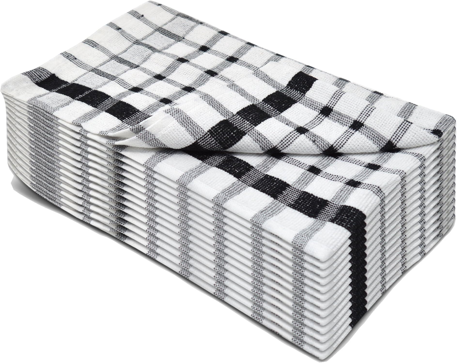 Super Quality Large Terry Tea Towels Pack of 4 Black/White Checked 100% Cotton