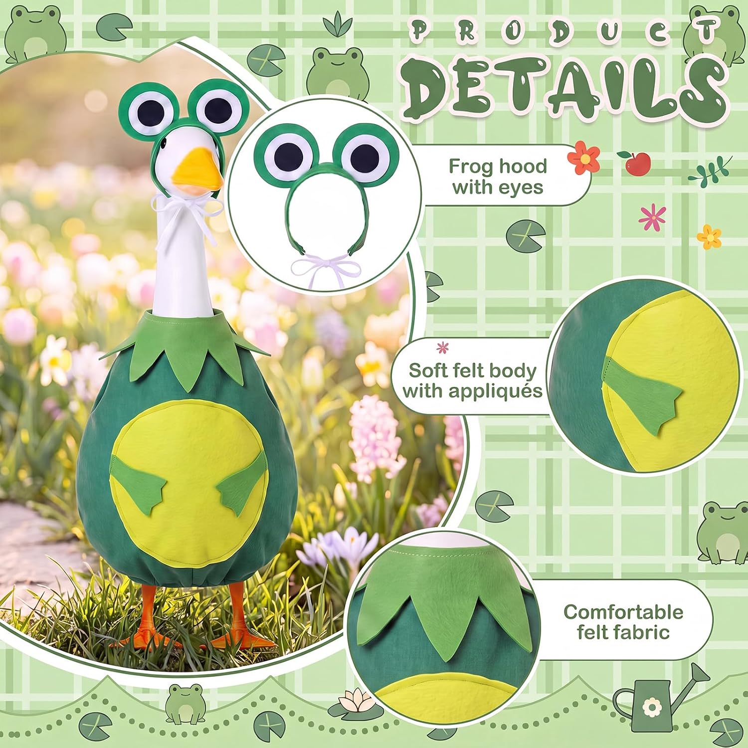 FuWeave Summer Frog Porch Goose Outfit Clothes for 23" Statue Patio Garden image 3