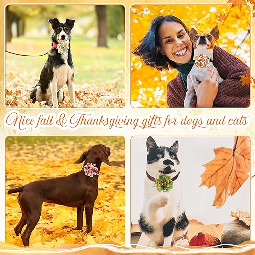 Miniatura 5 de 60 piezas de collar de otoño para perro, flores a granel, collar de flores de Acción de Gracias, corbatines, accesorios para perros de vacaciones,