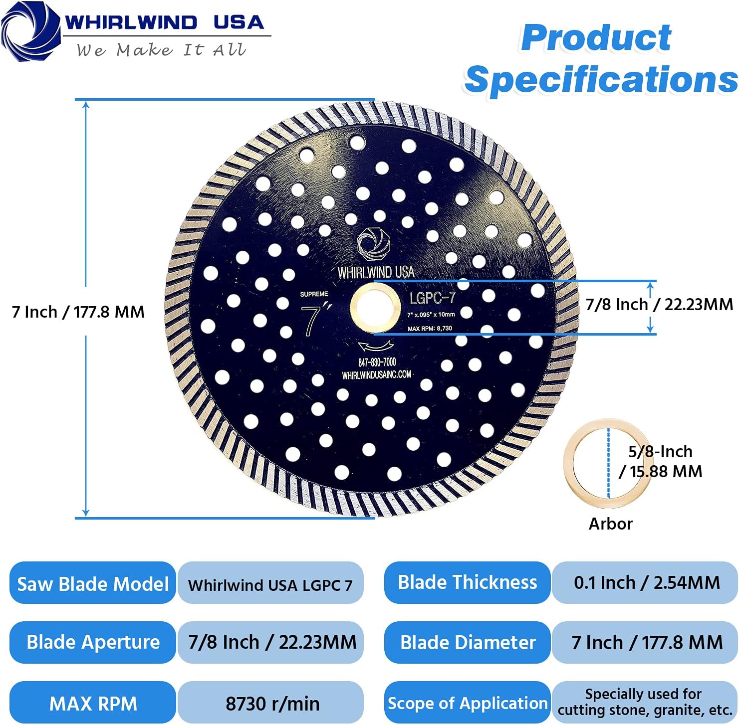 LGPC 7 inch Stone Cutting Premium Turbo Continuous Rim Diamond Blades for Granite (Factory Direct Sale) (7 inch)