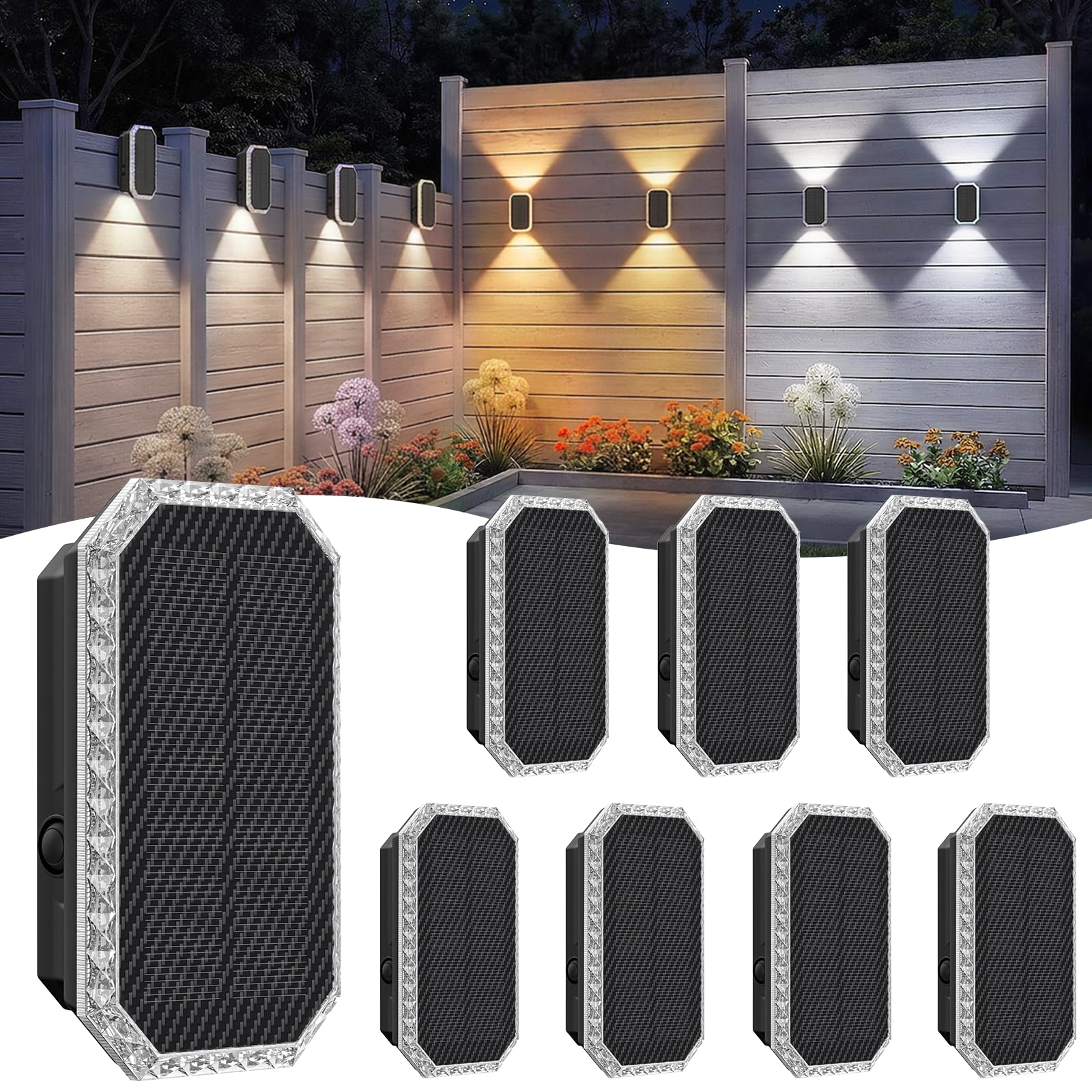 TECKNET Solar Wandleuchten für außen, Up & Down Licht, 8 Stück | Solarlampen für außen Wand, Lange Leuchtdauer, IP67 Wasserdicht, 3 Farben (3000K/4000K/6500K), für Haus Garten Zaun Hof
