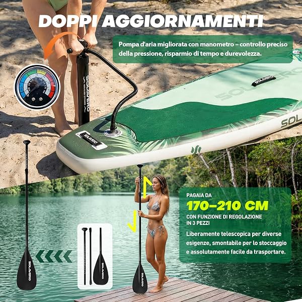 SOLAVERO Tavola da Sup Gonfiabile, 323 x 83 x 15 cm Tavola da Paddle con Antiscivolo EVA, Pagaia Regolabile, 3 Pinne, Surf Gonfiabile per Tutti i Livelli di Abilità, Fino a 200kg - 5