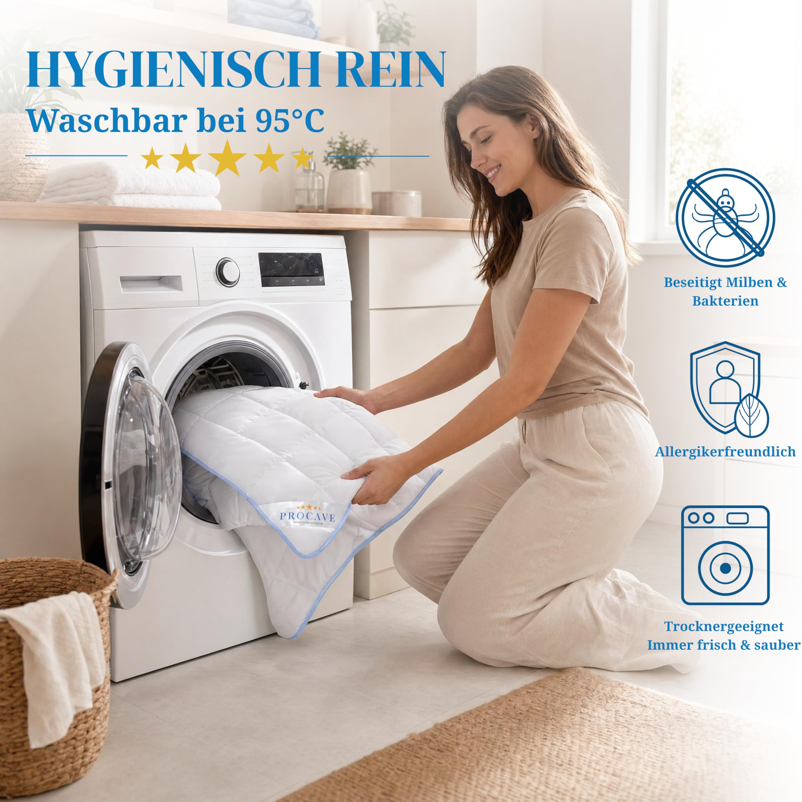 PROCAVE TopCool Sommer-Bettdecke 200x220 cm, atmungsaktiv & kühlend | gegen Nachtschwitzen, federleicht, 95 Grad kochfest waschbar, für Allergiker, formstabile Steppung, Made in Germany