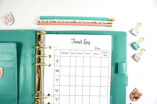 A5 Planner Weekly Food Log, Filofax A5 Planner Inserts, Carpe Diem A5 Inserts, Pre-punched A5 Planner Food Log Inserts, A5 Fitness