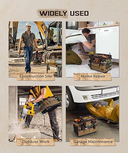 Miniatura 8 de ARCFOX Bolsas de herramientas grandes de electricista de 16 pulgadas para hombres, resistentes, 31 bolsillos, bolsa de herramientas de lona encerada