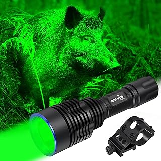 Green Tactical Flashlight 1586 Yards Hunting Light kit,520nm-540nm Green LED Professional Weapon Light, Rechargeable，Picatinny Mount, Pressure Switch for Long Distance Night Hunt UC20