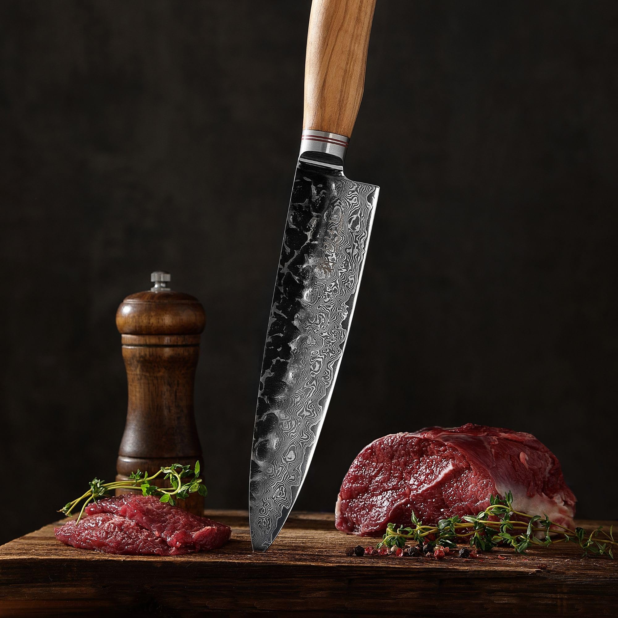 Wakoli, coltello damasco, multiuso, lama 12,50 cm di lunghezza – Coltello professionale extra affilato di alta qualità con manico in noce, coltello damasco, coltello da cucina