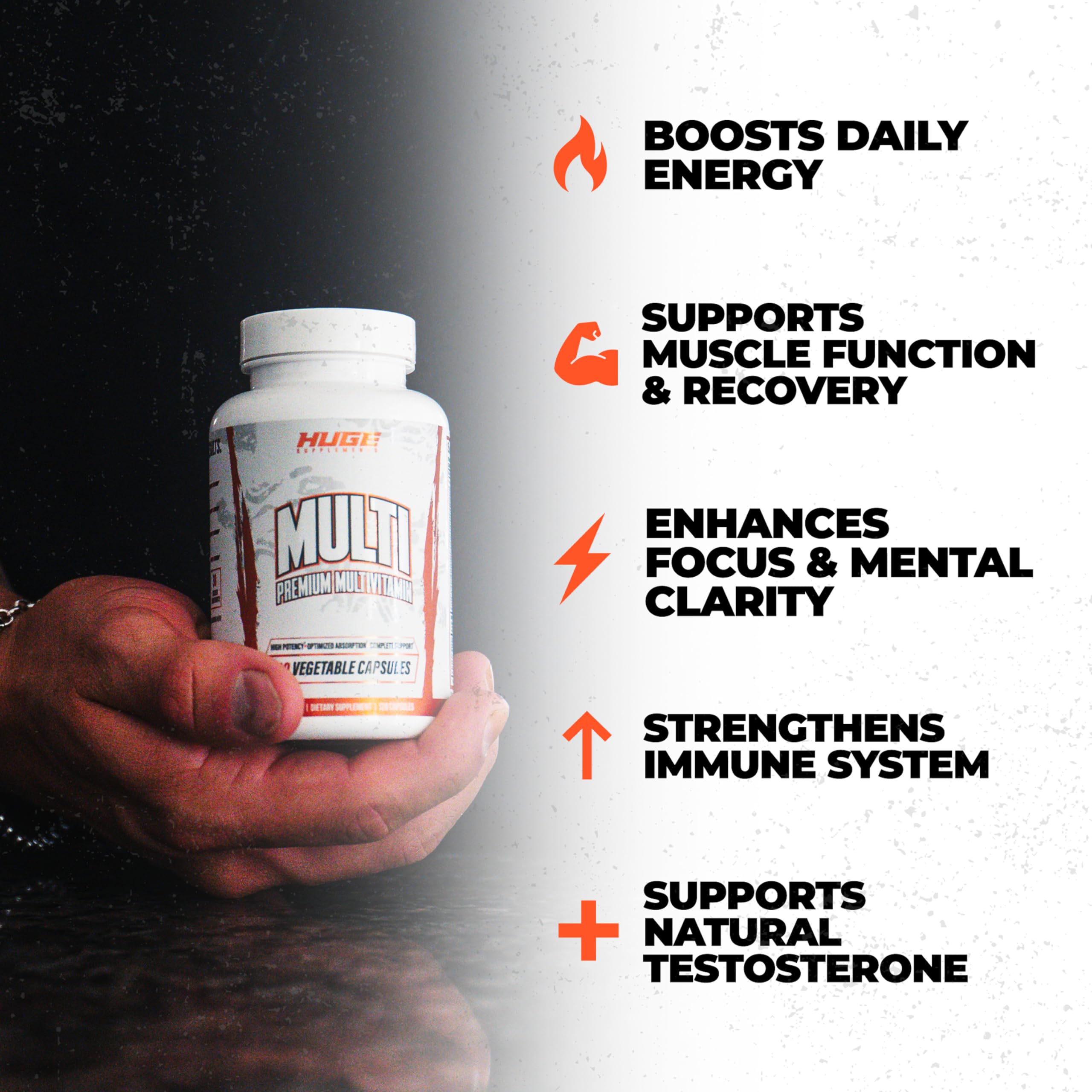 Huge Multi, Multivitamin for Men, High-Performance All-in-One Formula for Athletes & Bodybuilding, Vitamin & Mineral Replenishment, Supports Immune System & Healthy Hormone Levels (120 Capsules) — Amazon image 2