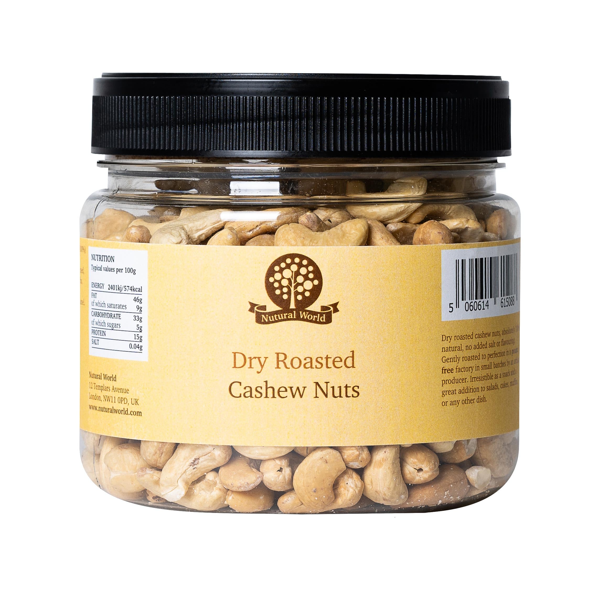Nutural World - Dry Roasted Whole Cashews - Unsalted (500g) - Great Taste Award Winner