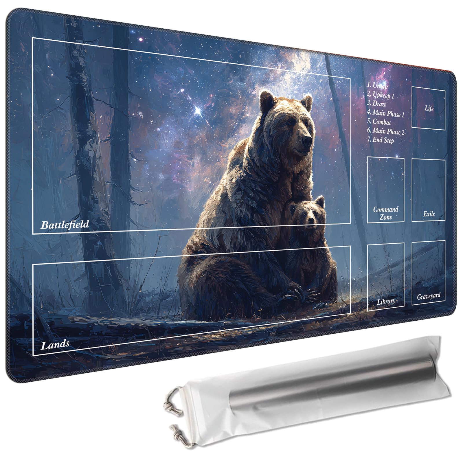 Spielmatten mit Magic Zone 61 x 35,6 cm (TCG MTG, kostenlose Aufbewahrungstaschen, wasserdichte, rutschfeste Gummi-Rückseite, genähte Kanten, geeignet für Anfänger), Braunbären
