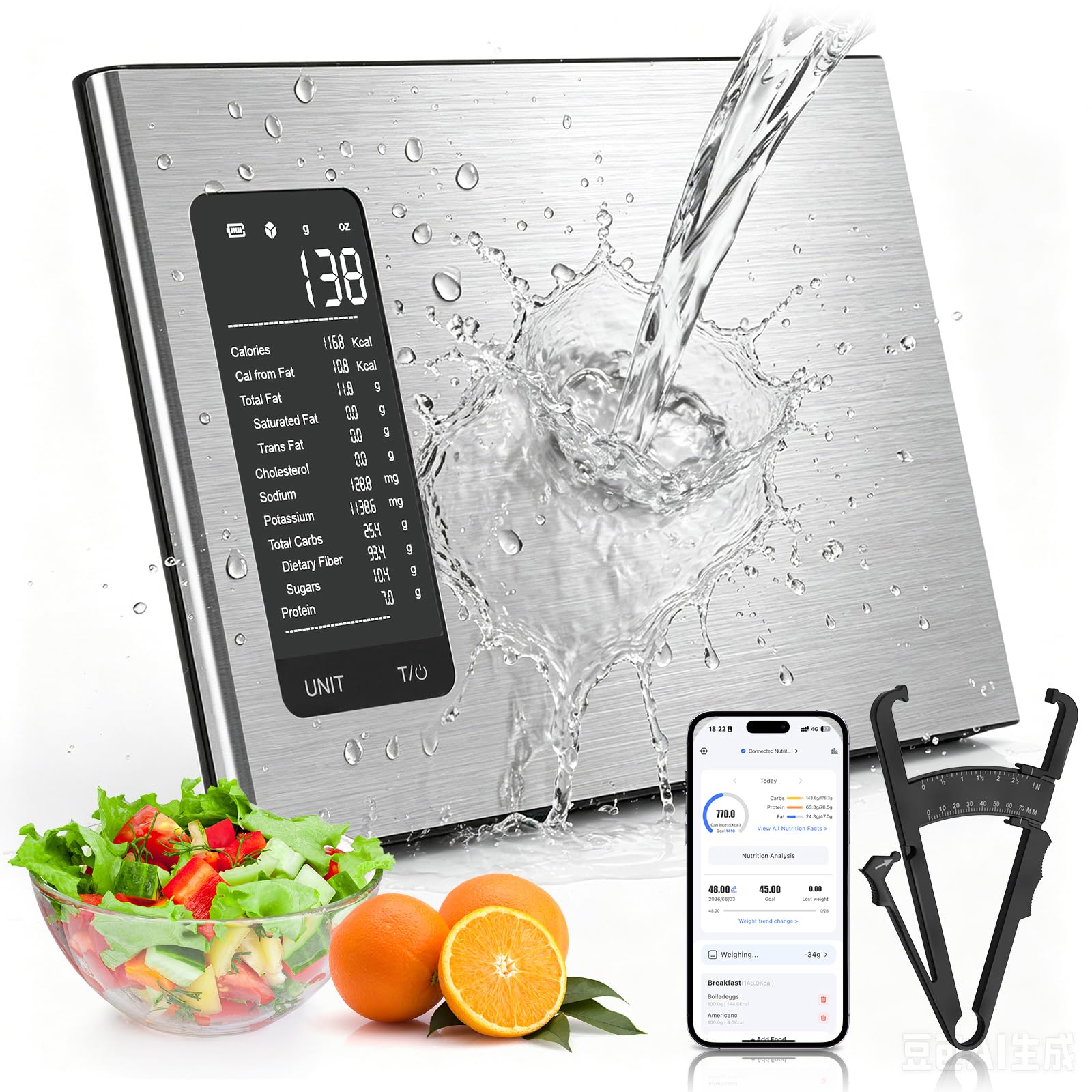 Smart Digital Kitchen Scale with Nutritional Calculator, 10kg/22lb