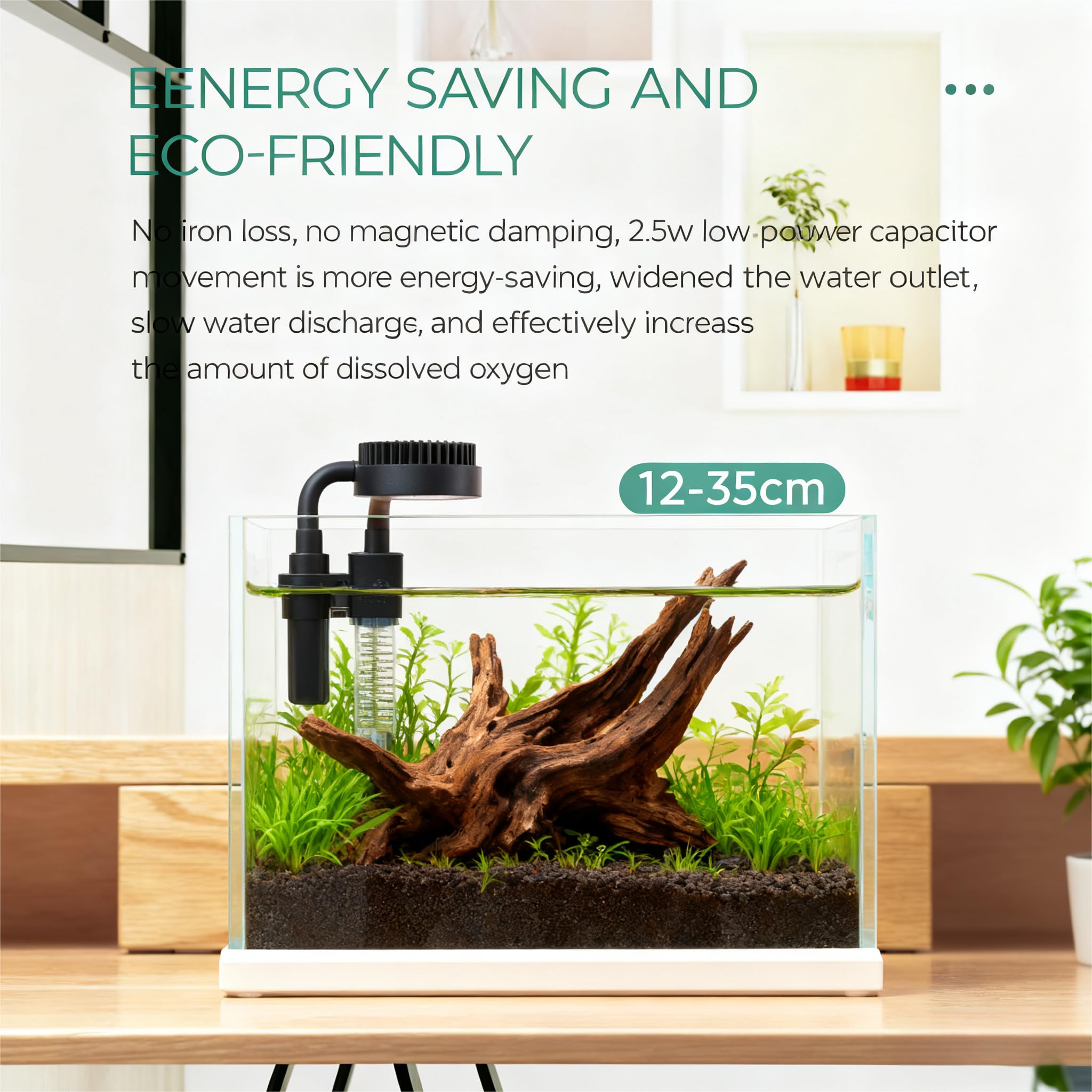 Mini filtro de cascada, filtro de acuario de 3 etapas con flujo ajustable, ultra silencioso, filtro de alimentación sumergible de 2,5 W con protector antisucción para peceras de 12 a 35 cm
