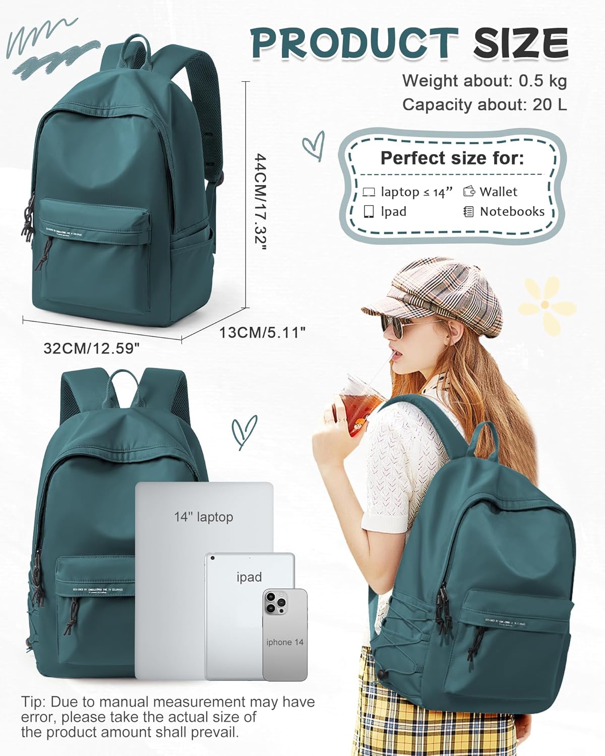 Small Peacock Blue School Backpack for Girls Women Waterproof High School Book Bag Cute Backpack for Men Teens Boys, Lightweight Simple Middle Schools Back Pack, Back to School Travel Daypack Gifts - Image 3