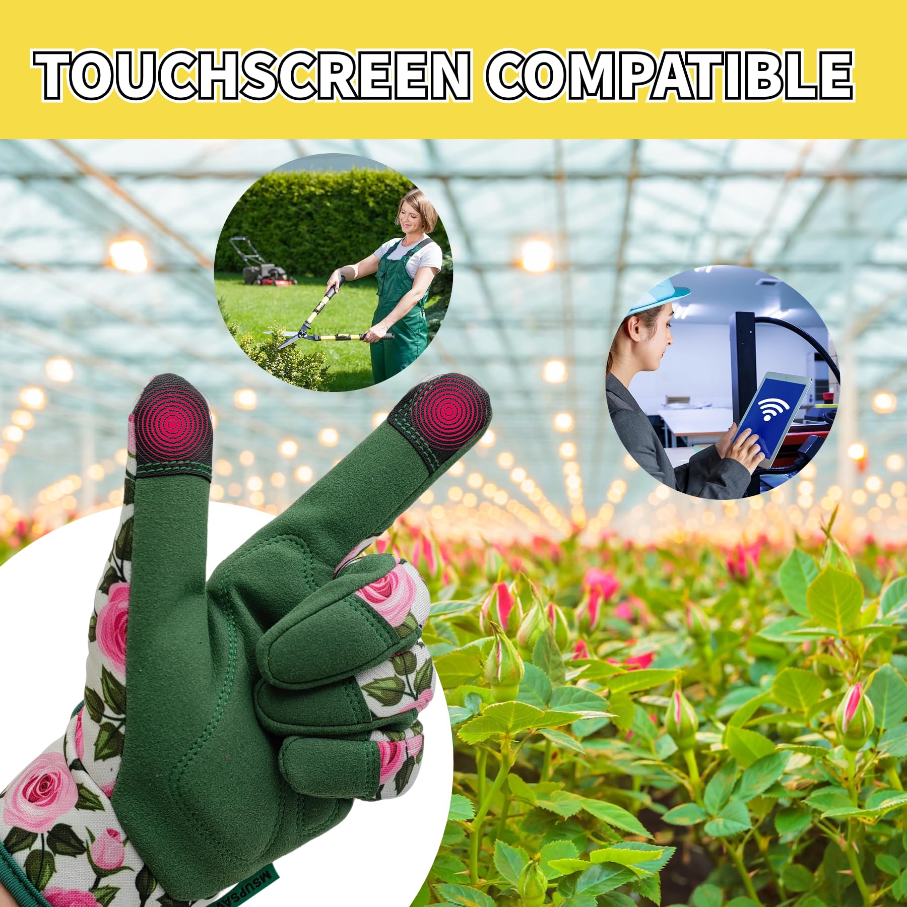 Gartenhandschuhe für die tägliche Arbeit, Gartenhandschuhe aus PU-Leder, Touchscreen-Arbeitshandschuhe, Geschenke für Frauen, S, Grün