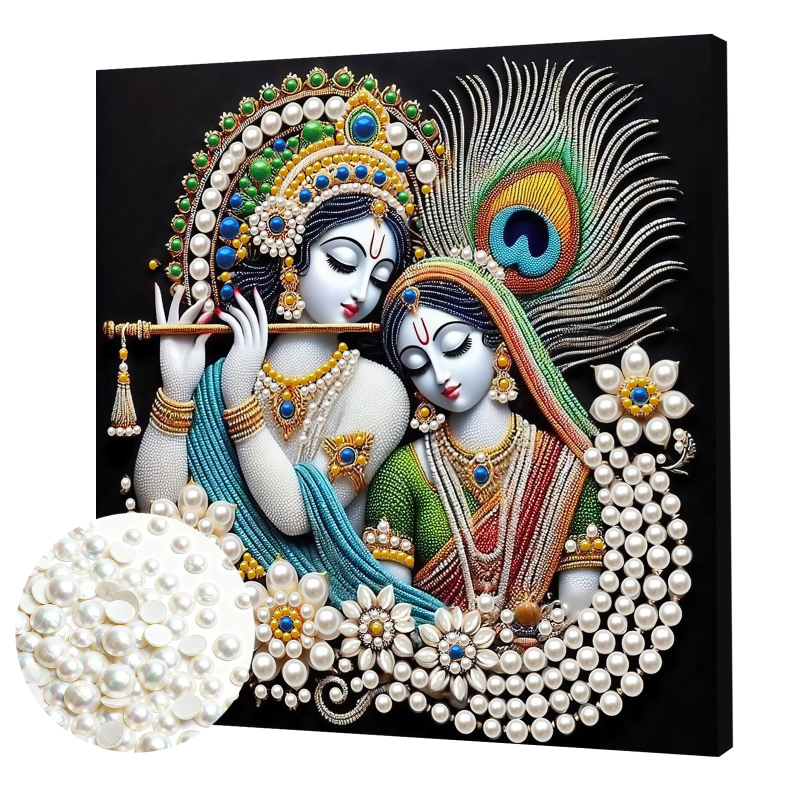 DIY Pearl Painting Kit with Wooden Frame, 3D Plastic Pearl Gemstone Ocean Art Craft for Adults Beginners, Diamond Dot Painting, Home Wall Decor Ready Gift for Women(Indian Floral Couple)(30 * 30cm)