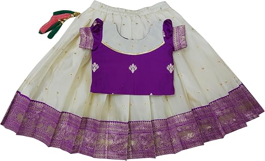 FELIZ THE DESIGNER STUDIO Baby Girl’s Traditional Readymade South Indian Pattu Pavadai Lehenga Choli For Kid’s