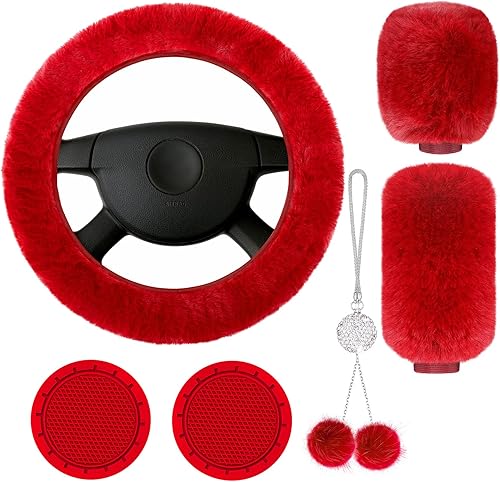 Juego de 6 piezas de accesorios suaves para el volante del coche, funda suave para el freno de mano, cubierta para la palanca de cambios, decoración