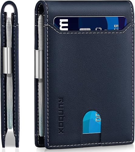 Miniatura 121 de RUNBOX - Carteras delgadas para hombre, cartera de piel con pinza para el dinero, cartera de bolsillo frontal con bloqueo RFID, tarjetero Negro