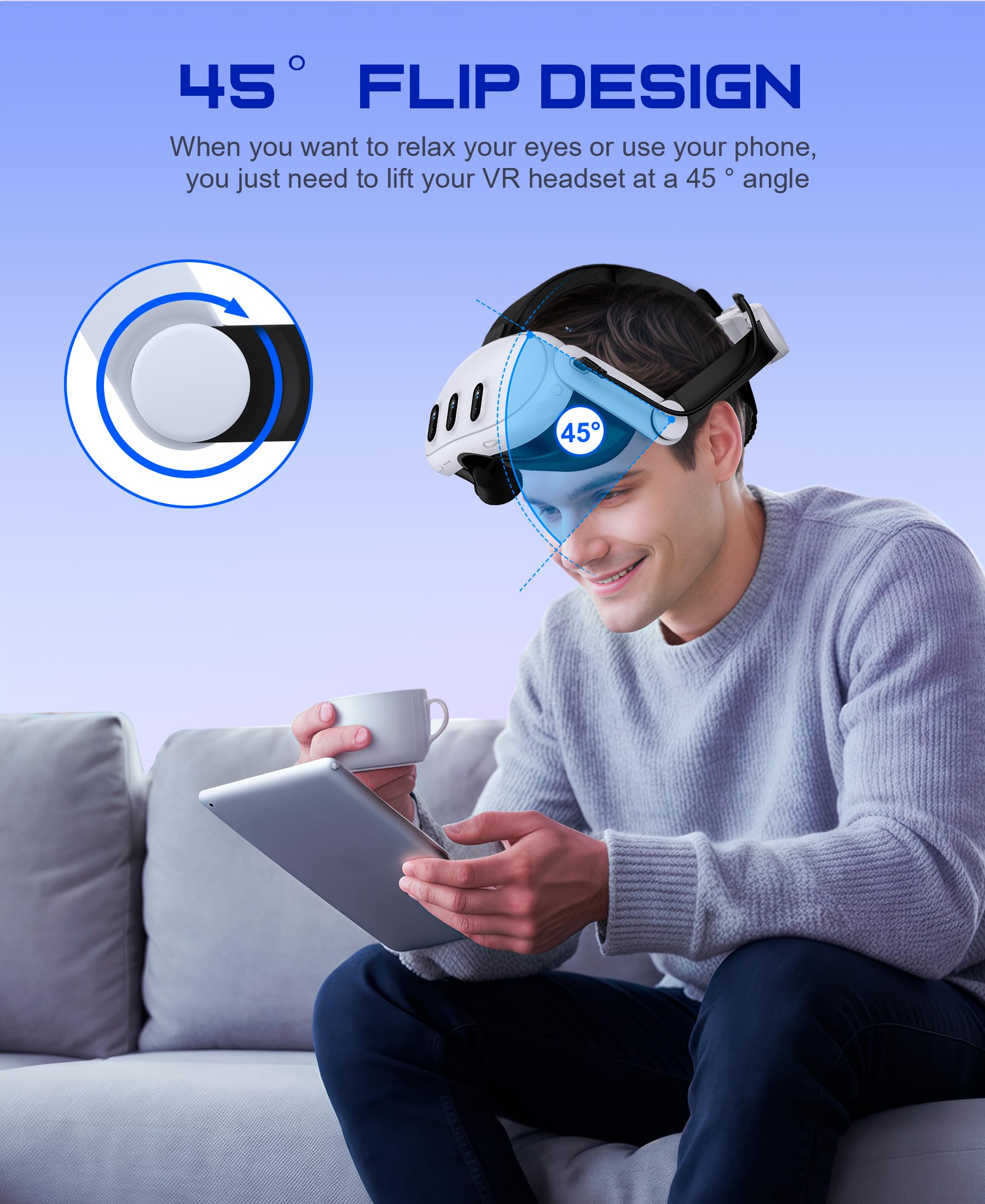 ALEEMTRY Head Strap with 10000mAh Battery for Meta Quest 3S/Quest 2/Quest 3, Adjustable Elite Strap Replacement, VR Helmet Accessories Extend Play Time Reduce Pressure — view 5