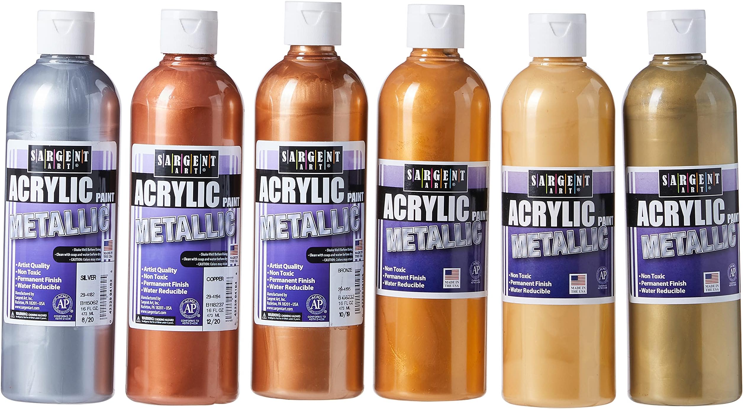 Sargent Art29-4106 16oz Metallic Acrylic Paint Set, Assorted 6 Piece