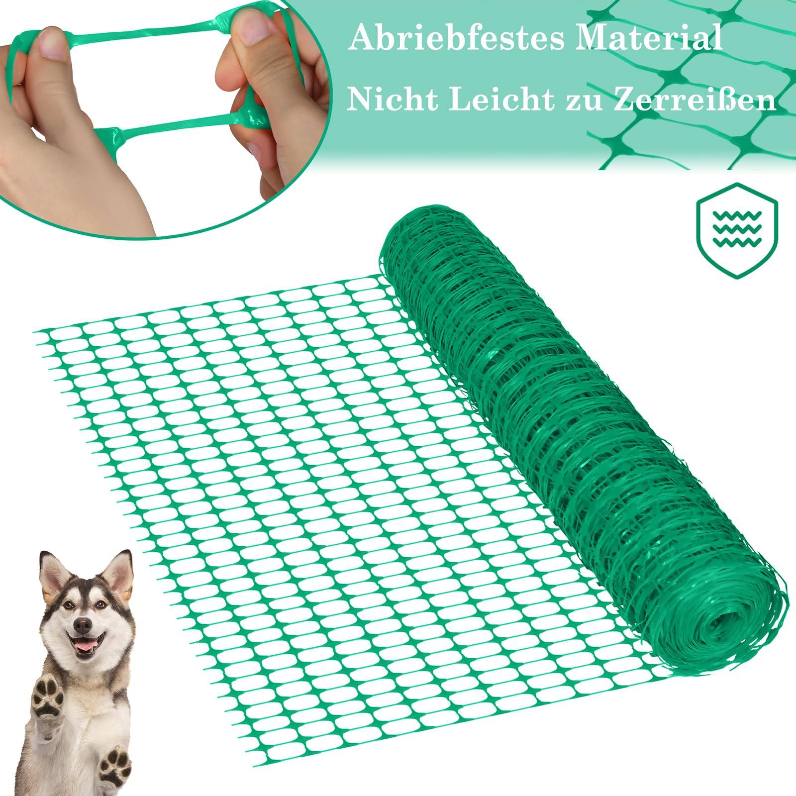 Aufun 30m Filet de Protection en PE Synthétique - Clôture de Pâturage pour Chiens, d'Avertissement, de Chantier, Sauvage - Filet de Sécurité pour Famille, Domaine Public, Vert