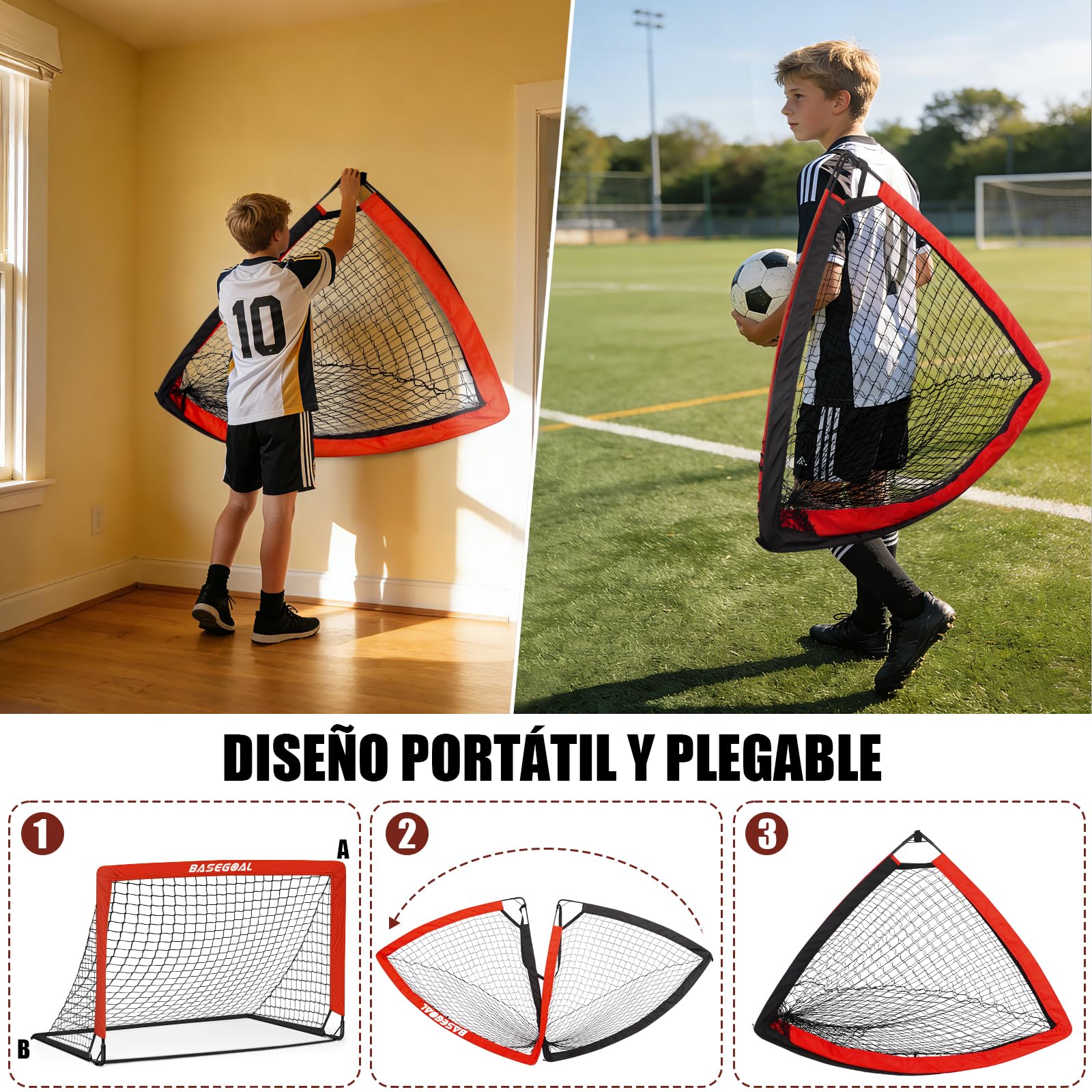 Porteria Futbol Plegable Portatil 150x120 CM con Bolsa Transporte Diana Colgante