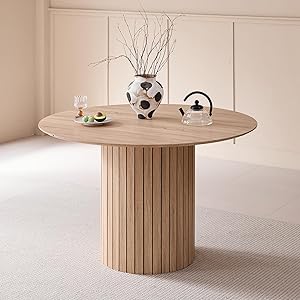 GrandCA HOME Mesa de Comedor Redonda, Mesa de Cocina Moderna de 120 cm, Mesa de Comedor con Base Redonda de Madera, Escritorio Grande de MDF para 4-6 Personas, Marrón Claro