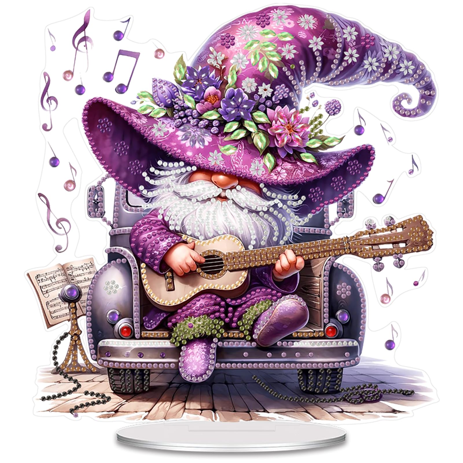 5D Diamond Art Painting Kits for Adults, Diamond Art Tabletop Ornament with Special Shaped Diamonds, DIY Desktop Decor Stand - Festive Holiday Craft Gift(Purple Goblin Guitar)