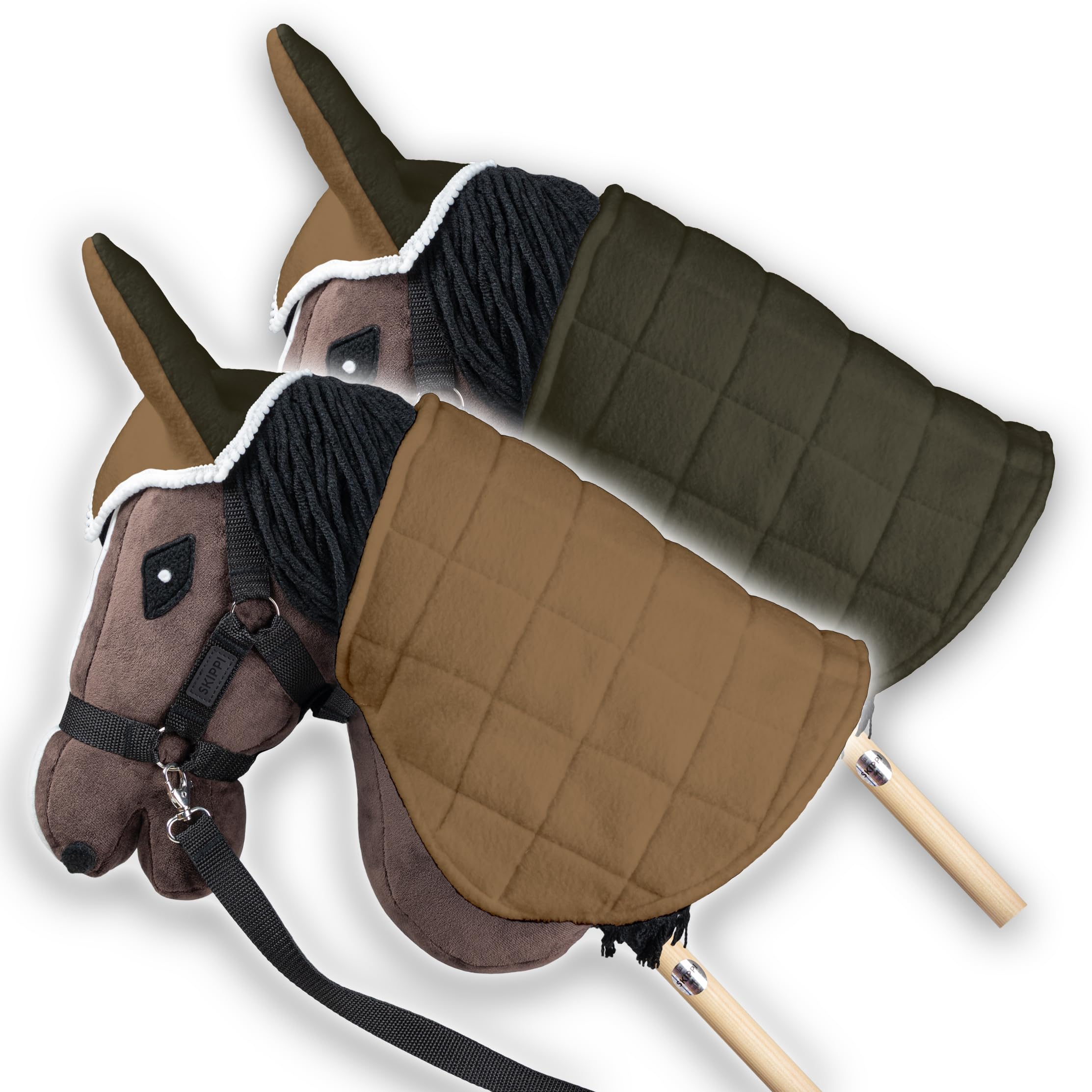 SKIPPI Hobby Horse Reversible Blanket and Fly Cover - Beige and Olive Green
