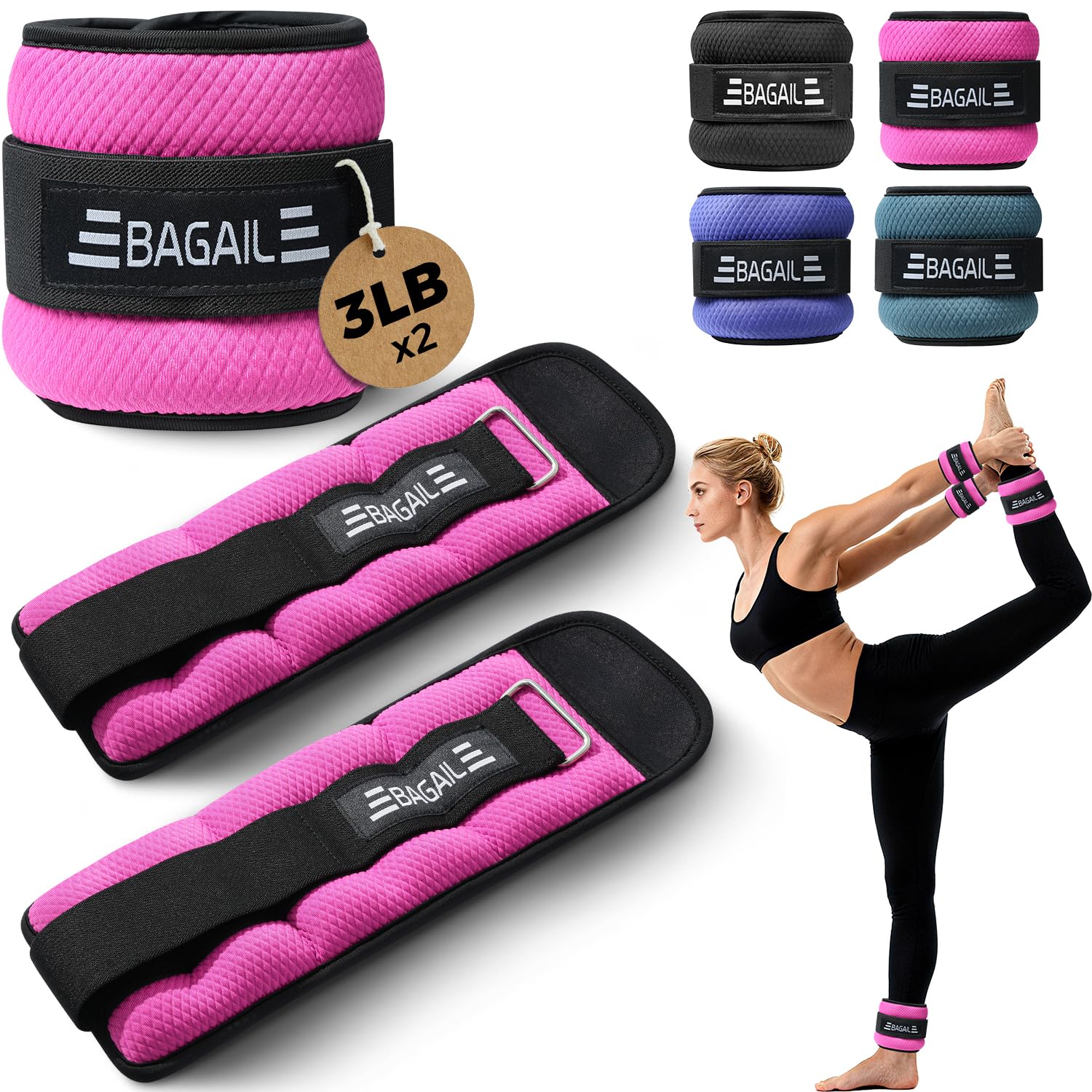BAGAIL Knöchel- und Handgelenkgewichte für Frauen und Männer, 0,23–2,27 kg pro mit schlankem Design und sicherem Sitz, Armgewichtsset zum Gehen, Laufen, für das Heimtraining und die Physiotherapie