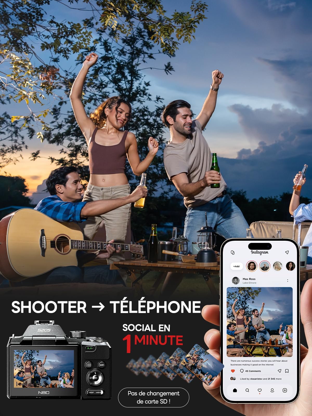 NBD Appareil Photo Numérique 8K 64MP, Autofocus, Zoom Numérique 16X, Noir | Écran 180°, WiFi, griffe flash, 2 batteries, carte 64Go, 8K/15FPS, 4K/60FPS, micro-HDMI, vlog