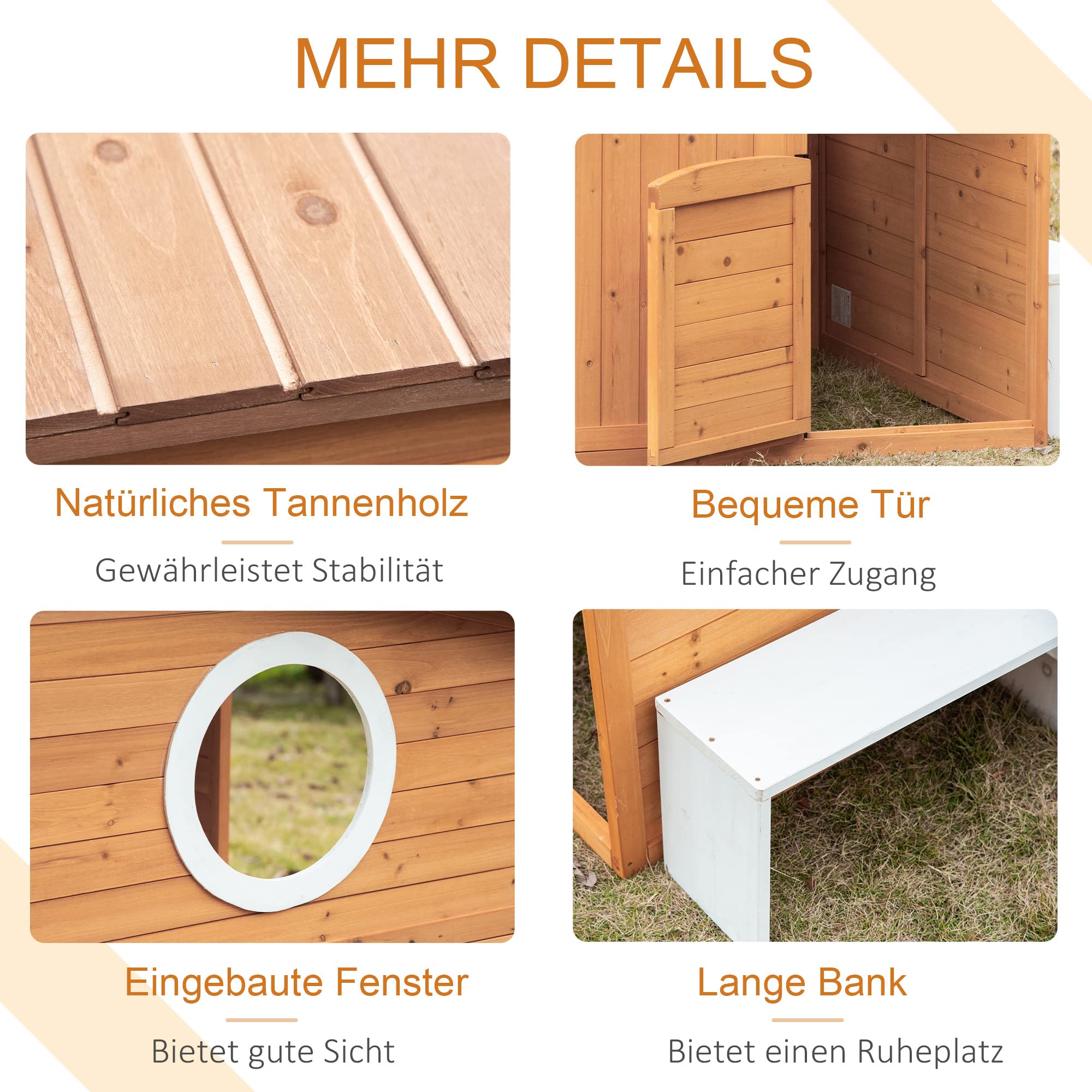 Outsunny Spielhaus Kinderspielhaus aus Holz mit Tür Fenster Briefkasten Blumentopfrack Gartenhaus für Kinder 3-8 Jahre Outdoor Indoor