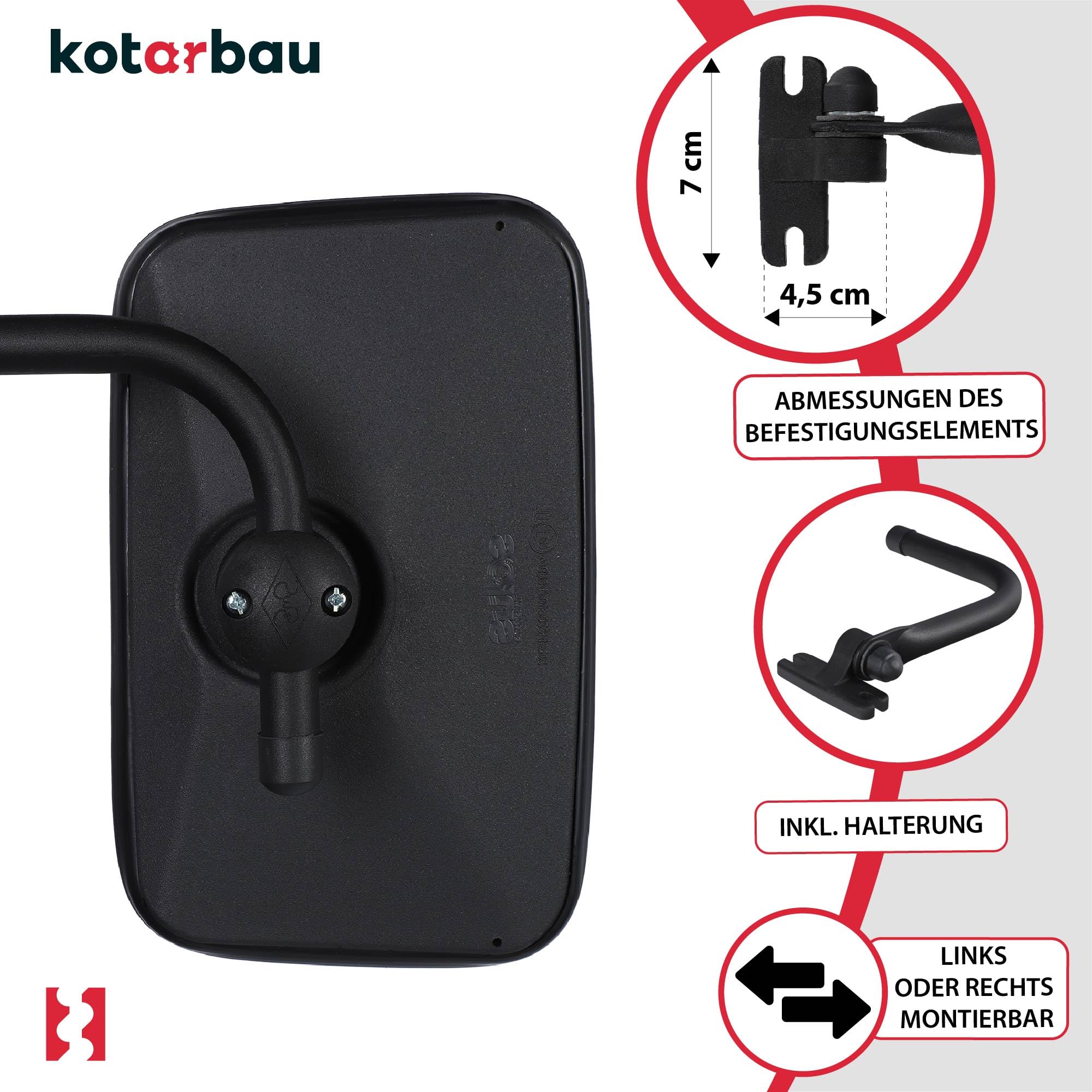 KOTARBAU® Traktor-Universalspiegel 25x16,5cm PVC mit Spiegelarm Rückspiegel LKW Außenspiegelarm Rückfahrspiegel mit Halterung Spiegelstange Landwirtschaft Spiegelhalterung Landmaschinenspiegel