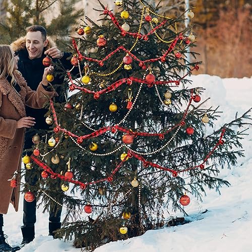 Miniatura 6 de Jishi Guirnalda de árbol de Navidad, 6 yardas, rústica, cascabel, búfalo, a cuadros, decoración de árbol de Navidad, decoración de casa de campo,