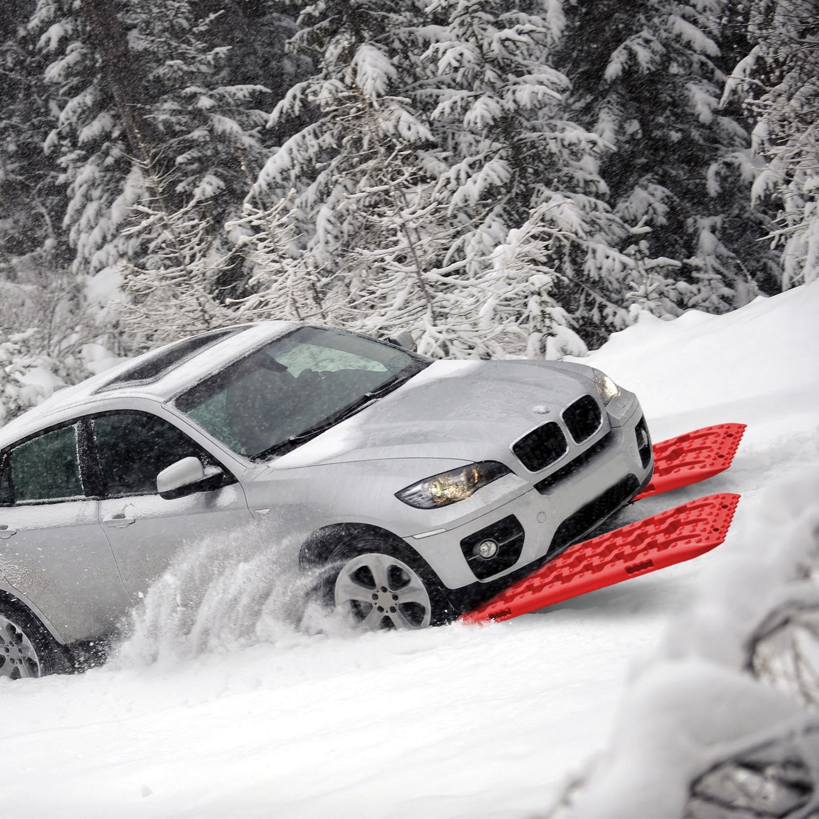 Placas de Arena de 2 Piezas, Accesorios de Nailon 10T para Coche, Placas de Arena Todoterreno, Ayuda a la tracción de Nieve para Camiones y vehículos en Nieve y Barro, Color Rojo