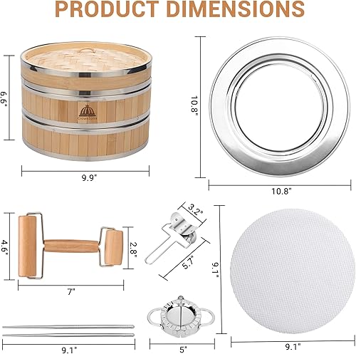 Miniatura 2 de Cesta para cocinar al vapor de bambú de 2 niveles  Cesta para cocinar al vapor de bambú con forro reutilizable de silicona  Kit de dim sum para