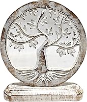 VANIYA CRAFTS Handmade Wooden Tree of Life Sculpture - Carved Engraved Table Decor Statue for Living Room, Bedroom, Office (10" Dia x 11.5" H)