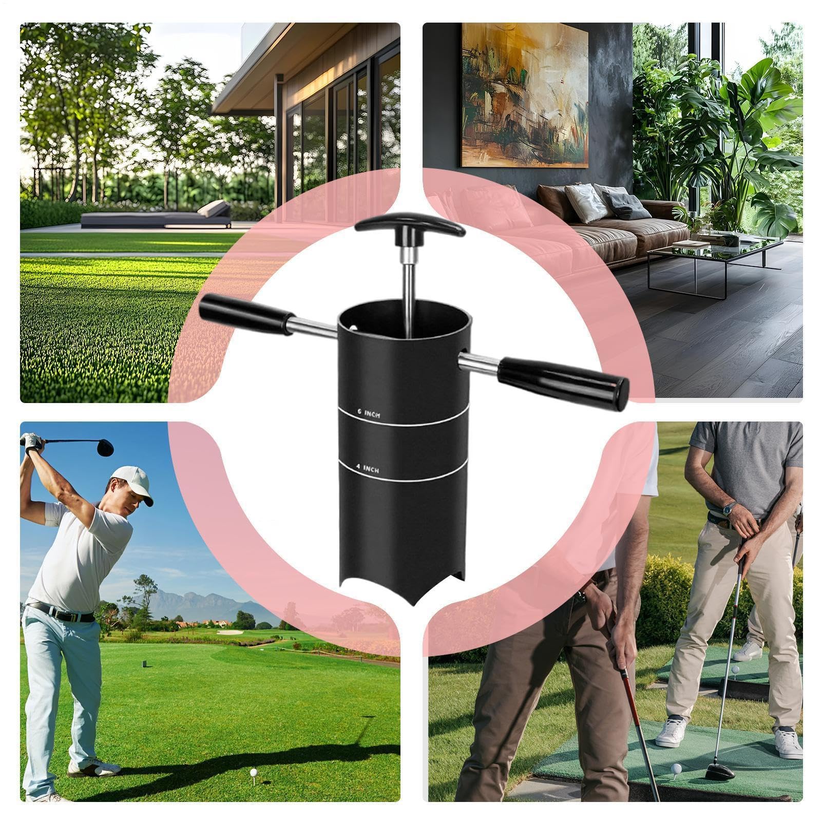 Cortahoyos De Golf Juego Práctica Cavador Portátil Estándar | Cortador De Copa De Golf Con Mango Desmontable Para Juego De Bolas Al Aire Libre En Patio, Césped Y