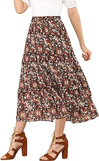 Women's Floral Skirt Chiffon A-line Long Tiered Ruffle Boho Summer Midi ...