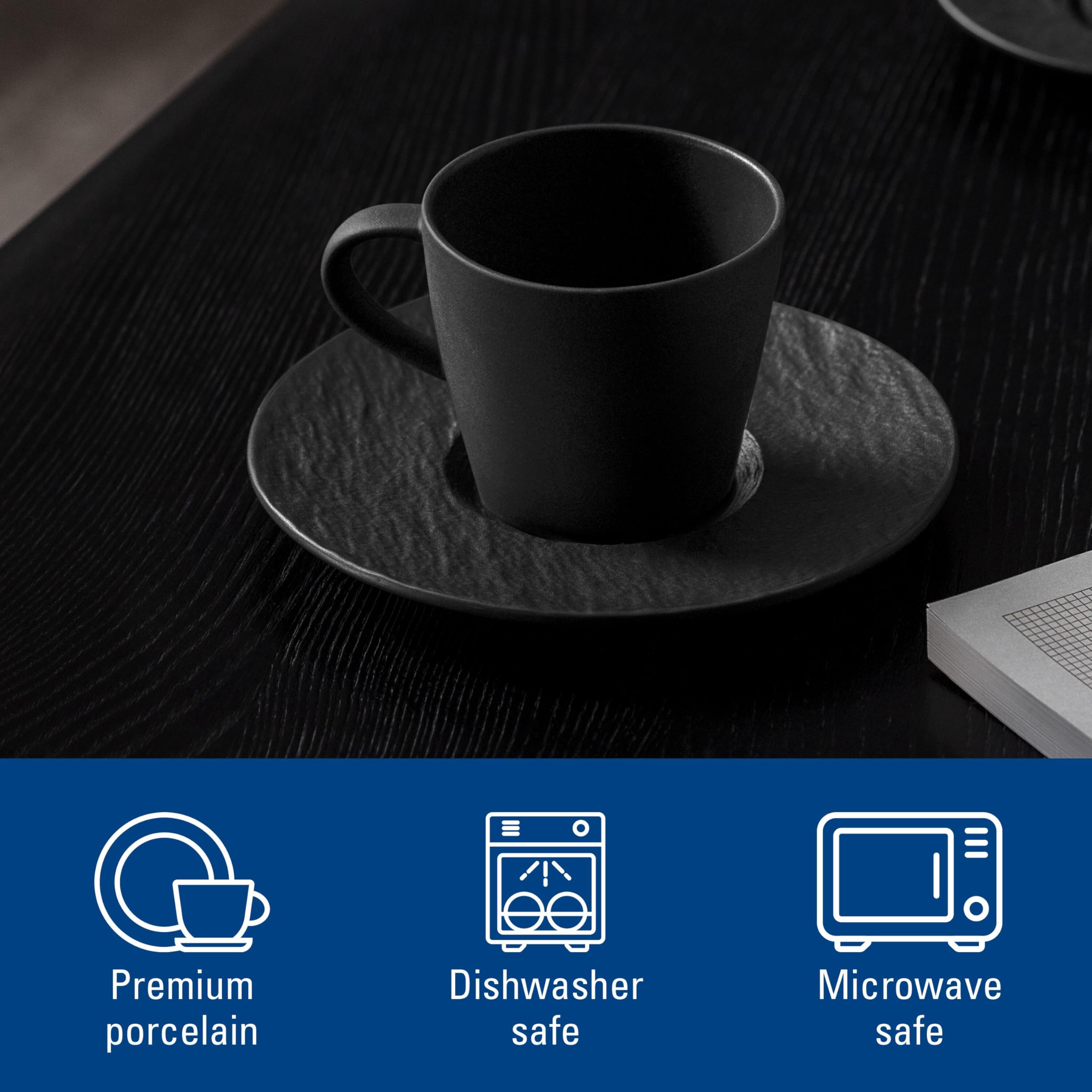 Villeroy & Boch Manufacture Rock filiżanka do mokki/espresso 100 ml, nadaje się do mycia w zmywarce, nadaje się do kuchenki mikrofalowej, czarna filiżanka do kawy mokki lub espresso, kubek do gorących